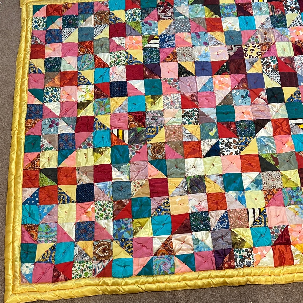 Vintage Patchwork Quilt. 1969 handmade, 56”x65”. Good condition